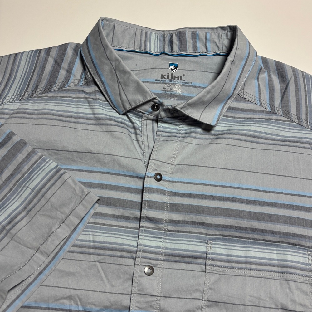 Kuhl‎ Intriguer Mens XL Gray Striped Hiking Outdoor Short Sleeve Shirt gorpcore